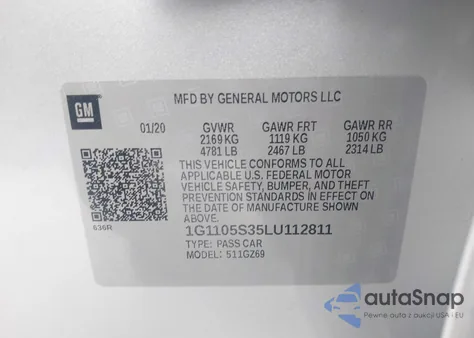 2020 Chevrolet Impala Fwd Premier from USA, damaged, VIN 1G1105S35LU112811